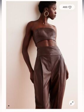 Free People Cora Set - High-Waist Leather Pants and Crop Bandeau in Brown